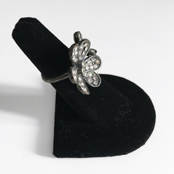 Flower & Rhinestone Fashion Statement Ring - Picture 2 of 5